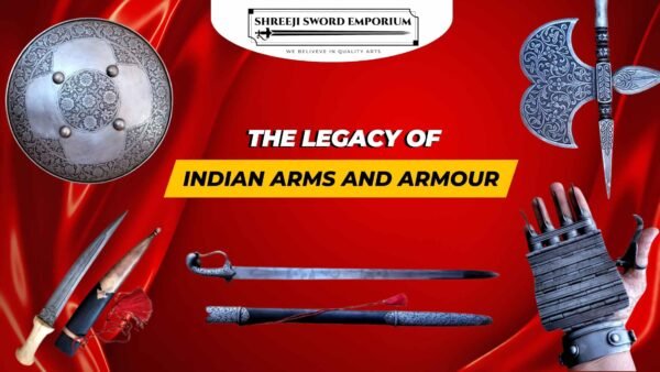 Indian arms and armour: Talwar sword, Katar dagger, and Mughal shield showcasing intricate designs and craftsmanship