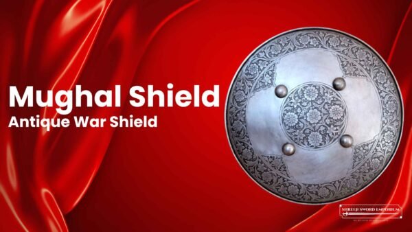 Mughal shield with intricate floral engravings, representing antique craftsmanship and historical significance