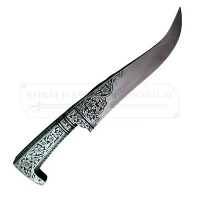 Sikh Kirpan Dagger with hand-chiselled engravings, 10.5-inch iron and steel blade in antique grey finish